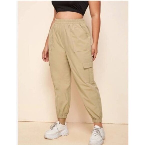 Shein Womens Beige Cargo Jogger Pants Elastic Waist 100% Polyester Size M - Picture 1 of 10